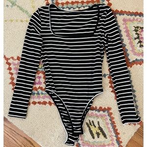 Black and white striped bodysuit size small from Shein